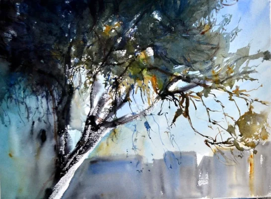 Floriana Argotti trees abstract  Mediterranean  artist  Sarah Calleja Watercolour plein air