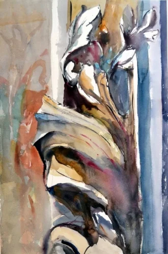 Architecture chapel italy San giustino Collomato trees abstract  Mediterranean  artist  Sarah Calleja Watercolour plein air