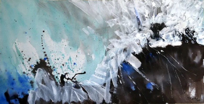 Abstact underwater ink acrylic watercolour Mediterranean  artist  Sarah Calleja Watercolour plein air