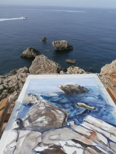 Majjistral park rocks abstract  Mediterranean  artist  Sarah Calleja Watercolour plein air
