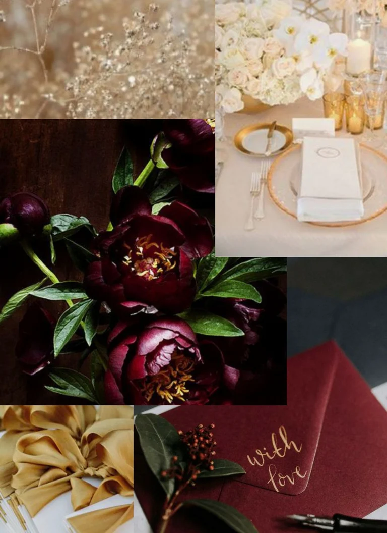 I love how gold and maroon/marsala compliment each other. Together, the colors really give off a warm/fall sensation and look stunning in close proximity. I wanted to capture this rich/sophisticated mashup within the invitations :)
