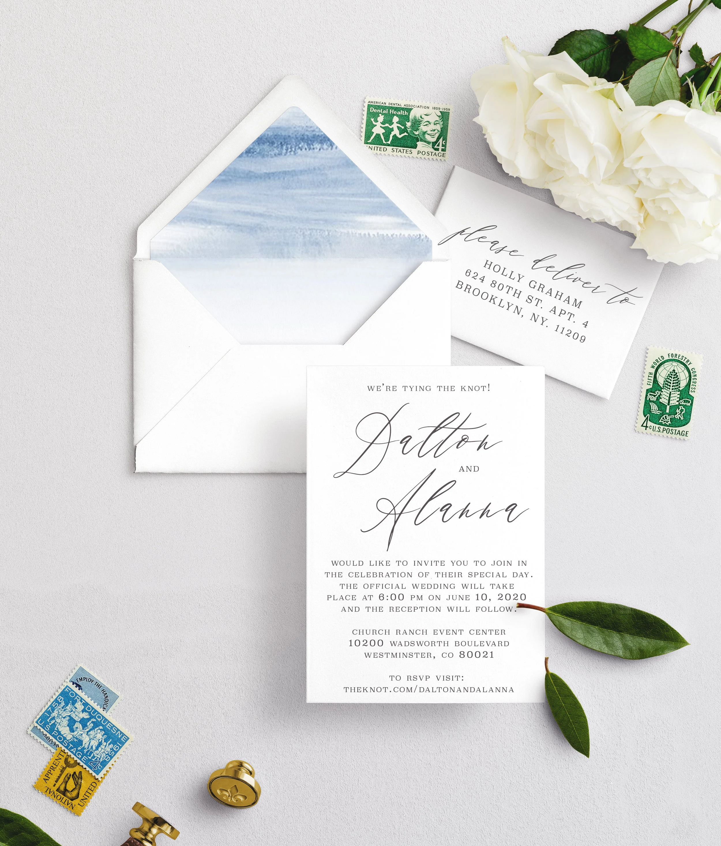 Invitation Decision: Cottonwood Suite + specific redesign need Envelope Color?: white Quantity: 100 included Wording: Keep the wording as is, just include our personal wedding details. I want more!: Yes, I'd still like to meet in person to discuss available upgrades. Shipping Address/ Return Address: 2928 Penstemon Way Castle Rock CO 80109