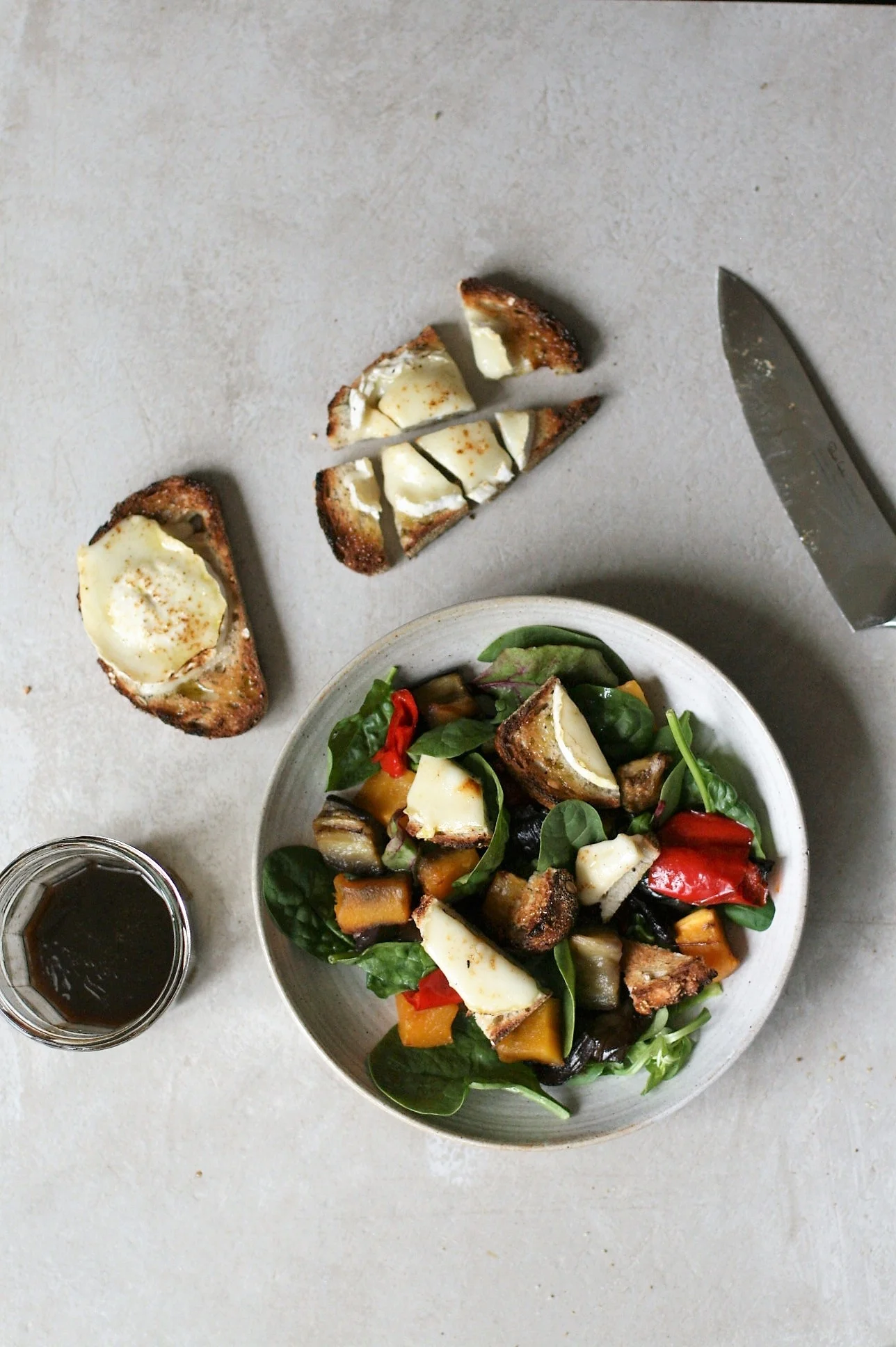 Roasted Vegetable Salad & Cheesy Toast Croutons