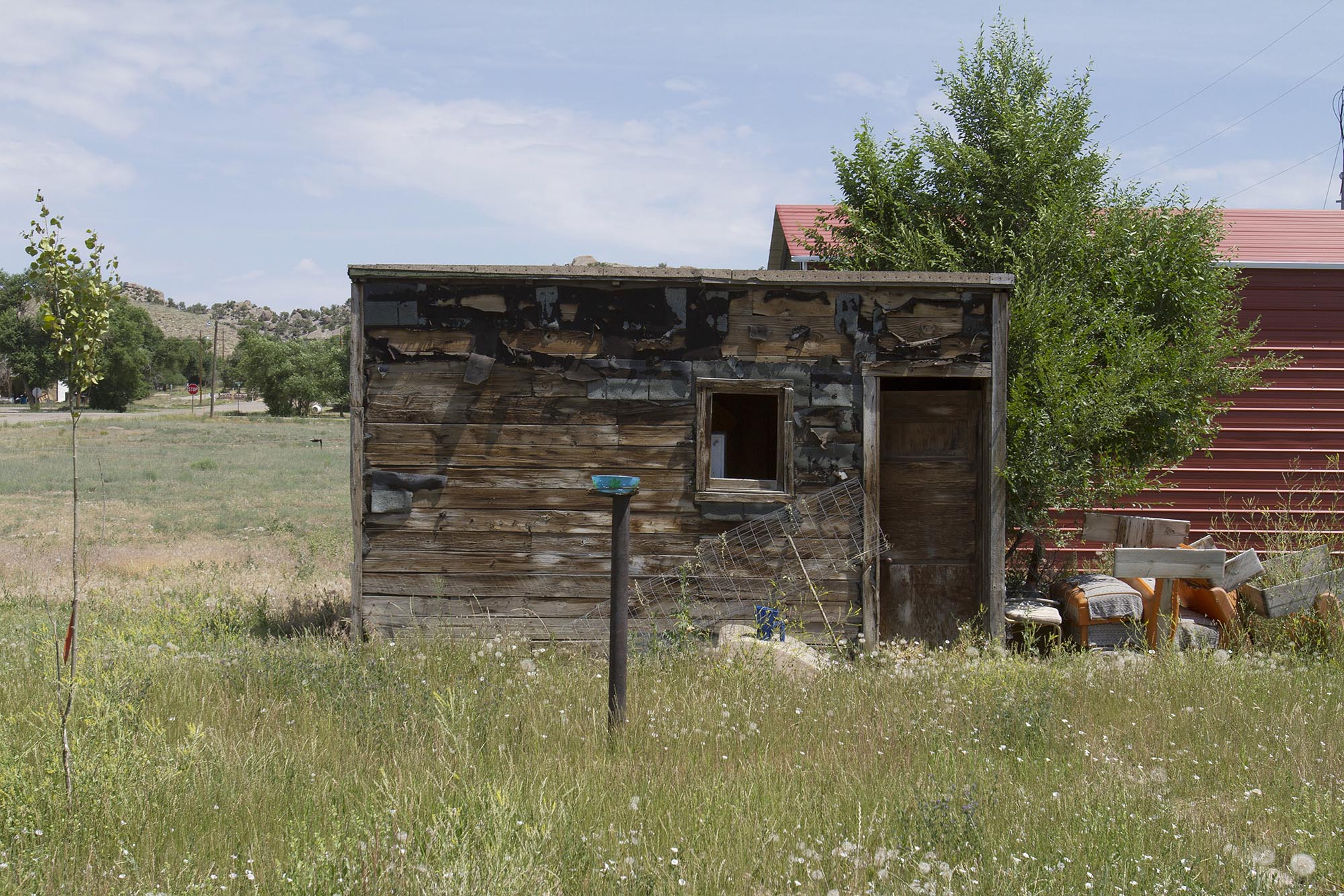 Birdbath and shack, Dinosaur, Colorado 2015