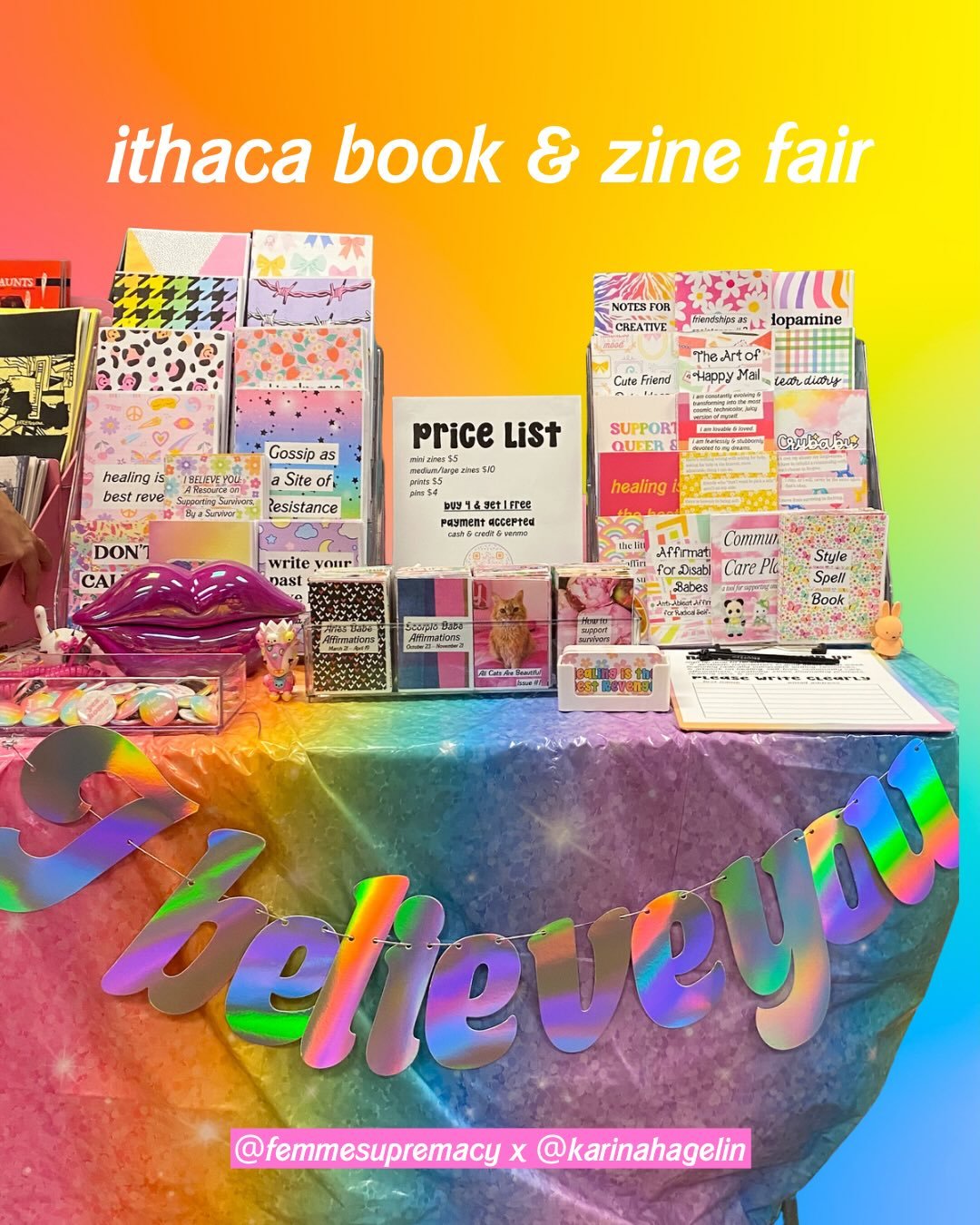 ithaca book &amp; zine fair was so much fun ✨ i always ADORE getting to meet &amp; connect with fellow zinesters &amp; zine lovers alike 💕 unfortunately, i'm paying for it with a HARDCORE flare &amp; increase in pain (like, couldn't stand or even si
