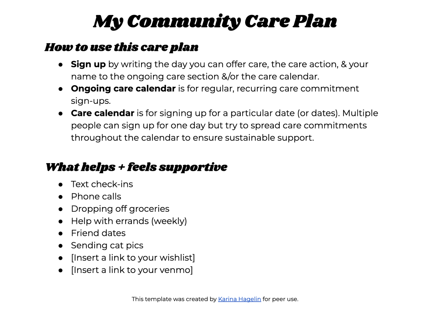 Community care plan template — Karina Hagelin