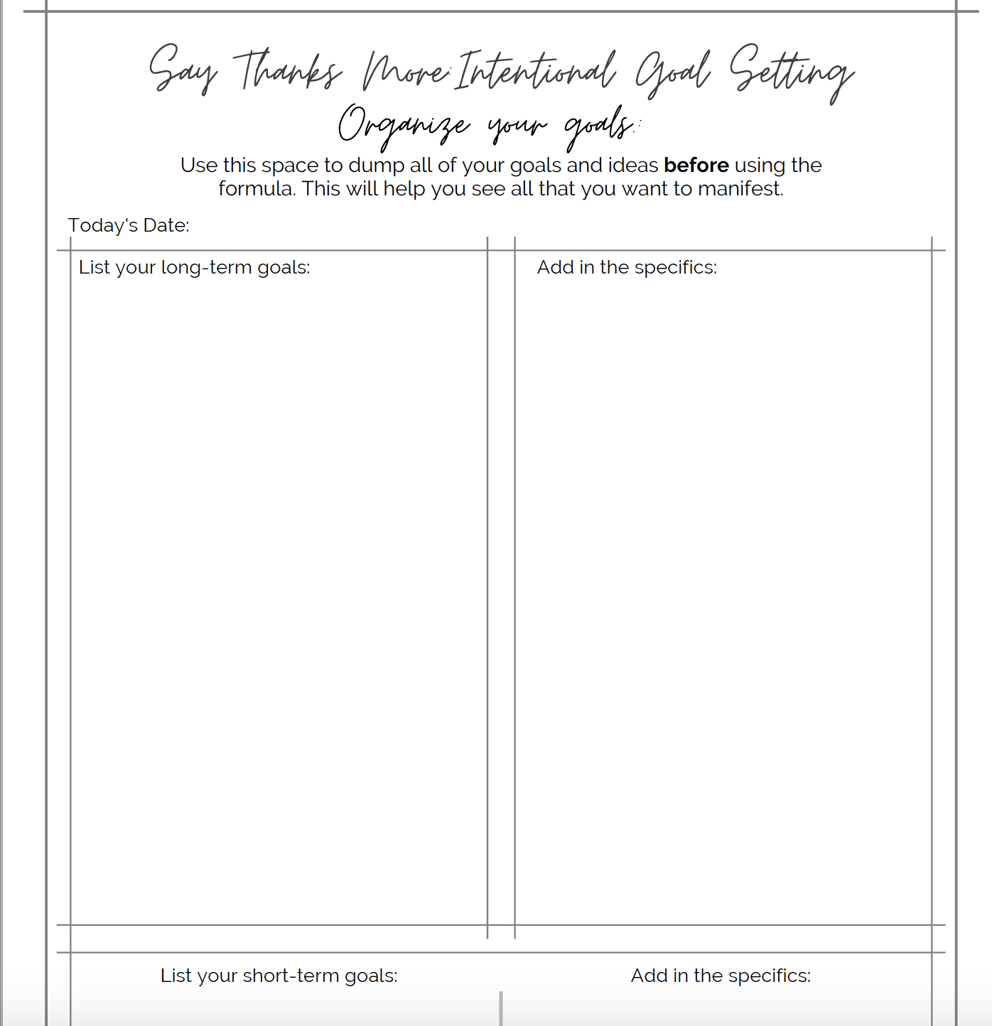 Intentional Goal Setting Worksheets — thanks morris