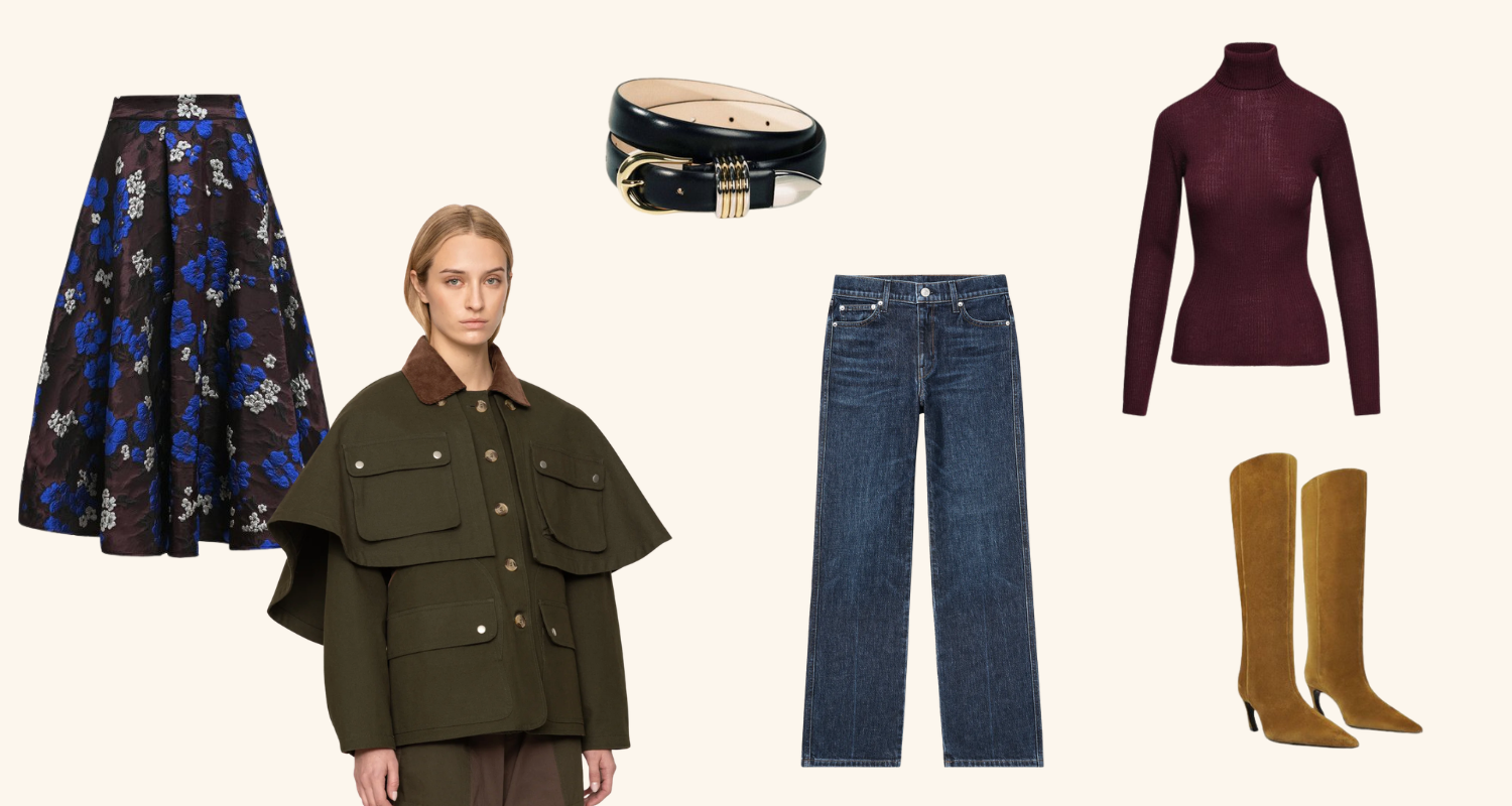 A collection of fall clothing items