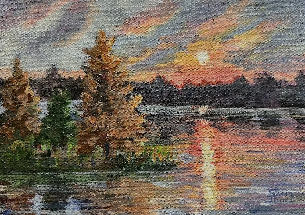 Rising Light Lake View 5x7 Acrylic on canvas Sheri Jones.jpeg