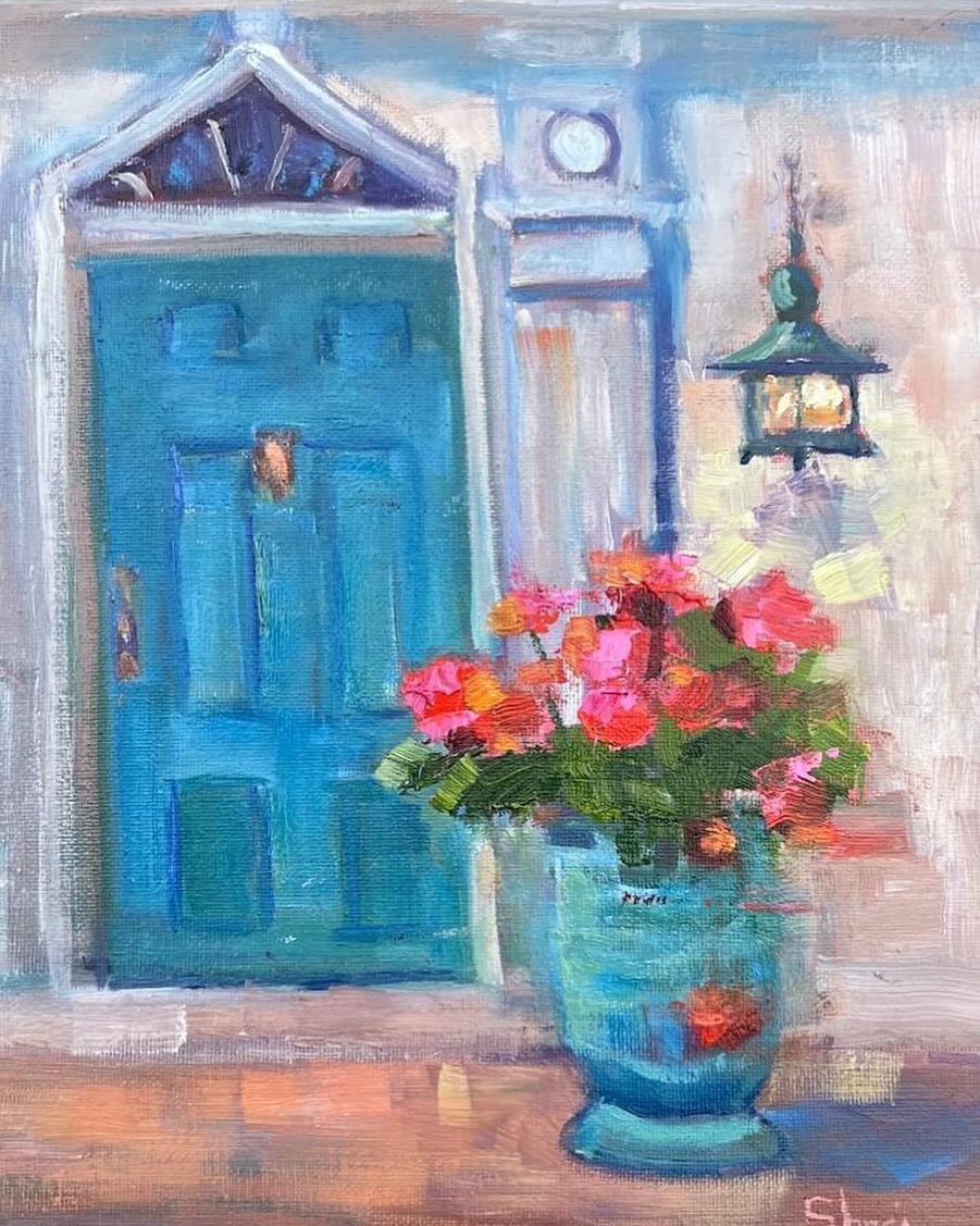 Garden Blue Entrance

12x9 oil on canvas

This painting was created at Chandor Gardens in Weatherford. The morning was overcast and kinda dark in this location.  The green lantern light fixture illuminated the scene in a soft, warm glow. I enjoyed hi