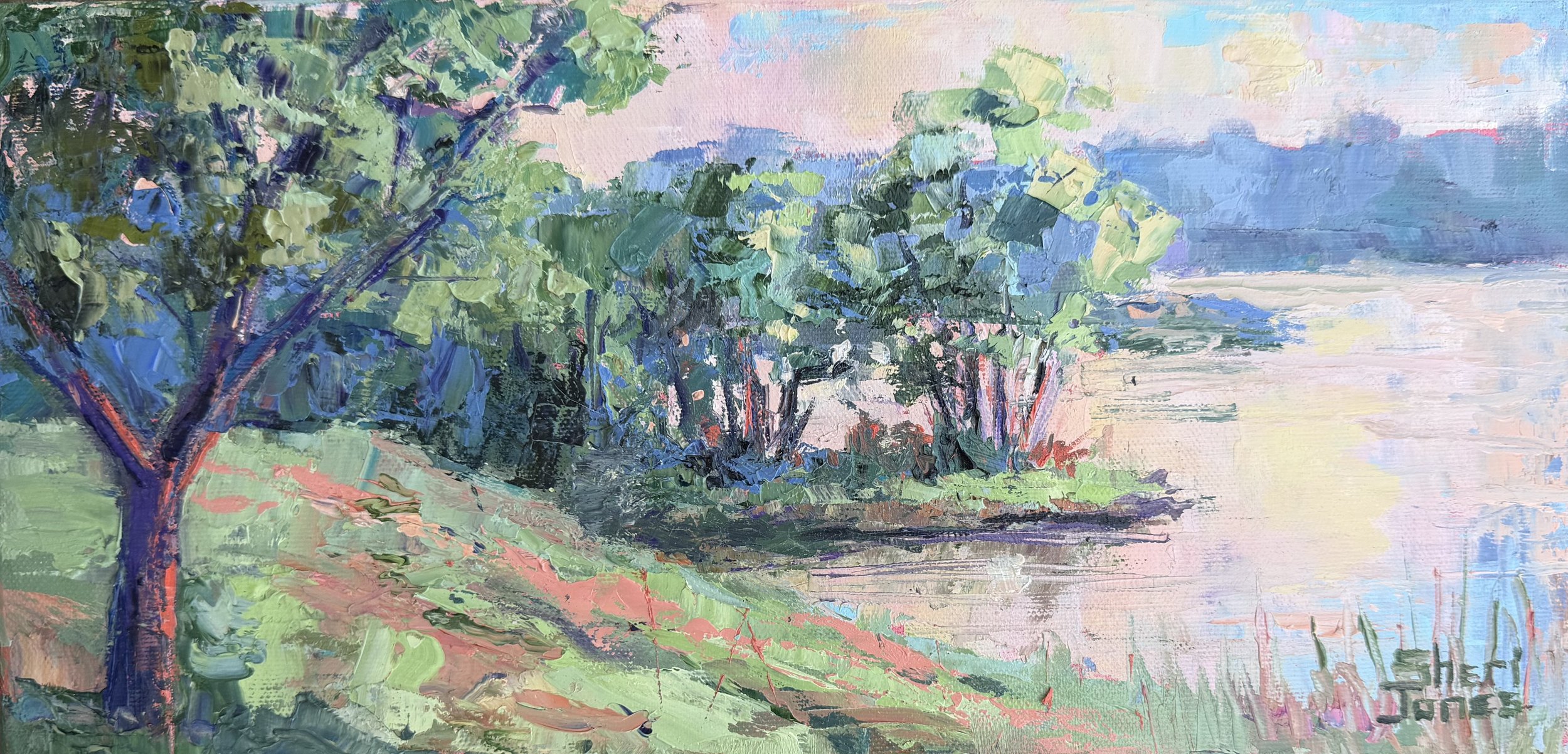 On the Banks of Lake Granbury7x14 oiloncanvas Sheri Jones.jpg