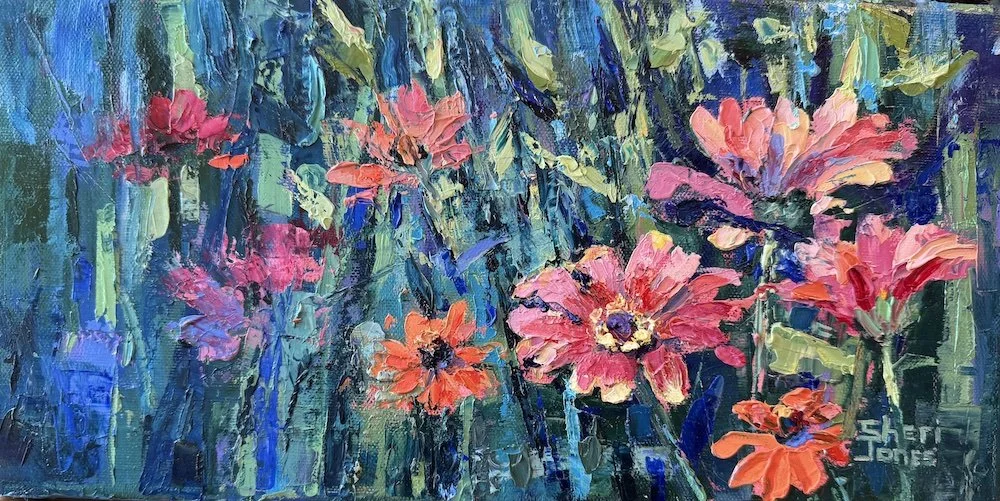 Preservation of the Art-Zinna Impressions 7x14 oil on canvas Sheri Jones.jpeg