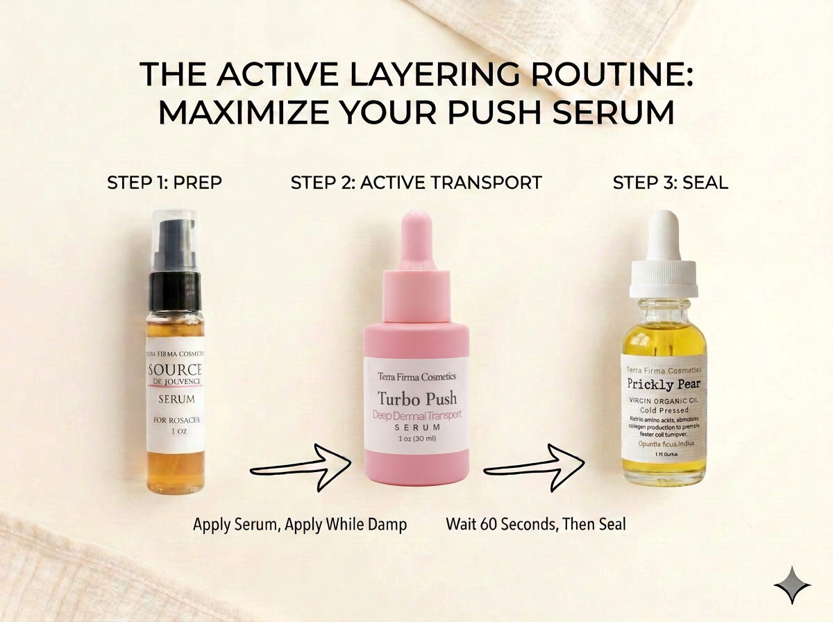 Turbo Push Serum opens up the skin channels which allows your skin care to go deep