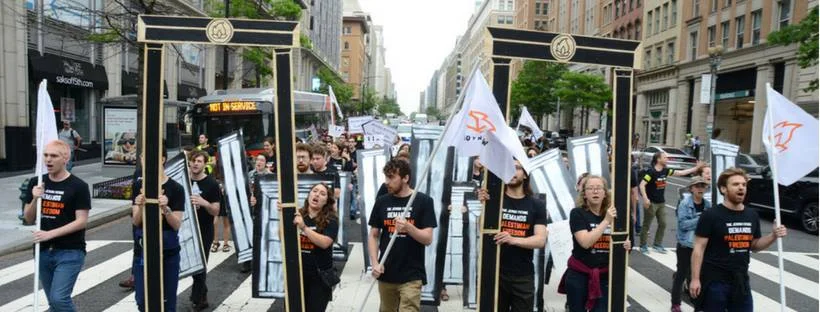 Members of the group If Not Now march to Trump International Hotel in Washington, DC, in a demonstration against the opening of the U.S. Embassy in Jerusalem. 