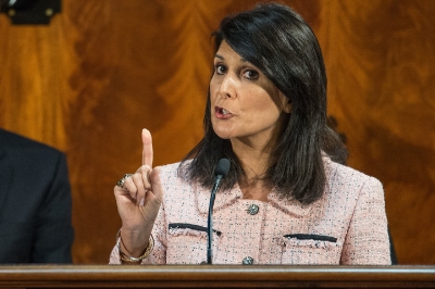 Nikki Haley as governor delivers the State of the State in the House chambers at the South Carolina Statehouse on Wednesday, Jan. 20, 2016, in Columbia, S.C. (AP Photo/Sean Rayford)