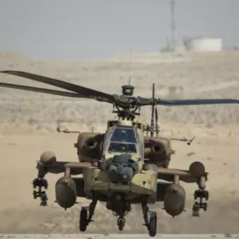 Israeli AH-64 Apache helicopter lands at the Ramon air force