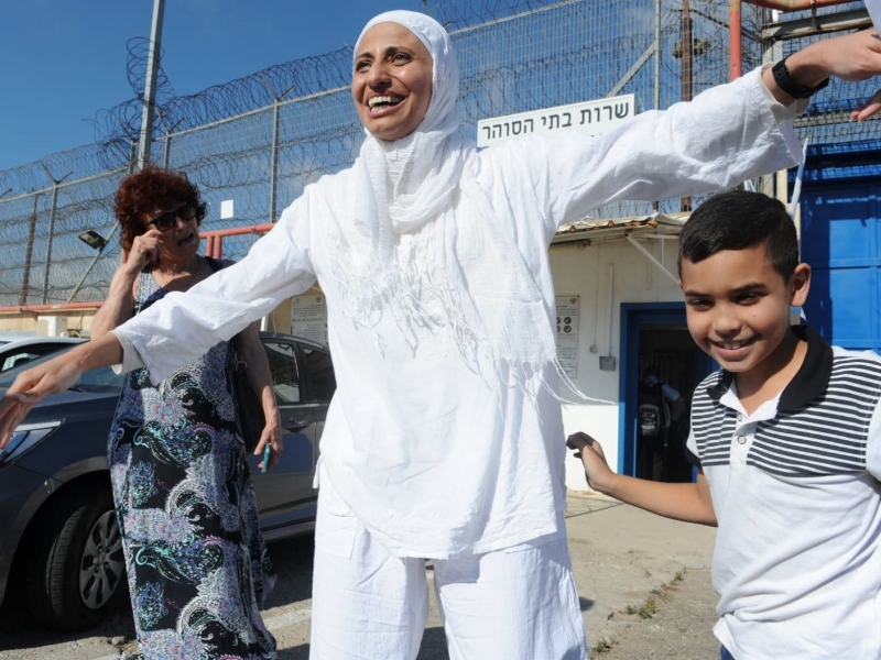 Dareen Tatour upon her release from prison. Rami Shllush