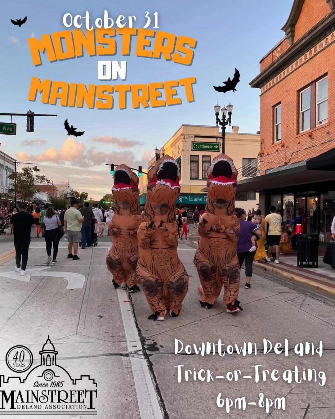 Spotted: dinosaurs roaming Downtown DeLand! 👀
Word on Woodland is… they’re stocking up early for Monsters on MainStreet!
Join the fun on Friday, October 31st from 6–8 PM — come in costume, grab your candy bucket, and get r