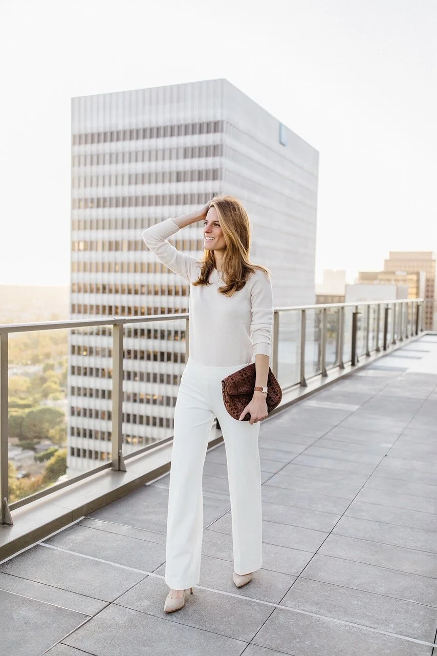 Nude Pumps (similar to the pair featured here)Carter PantsArlette Ivory Turtleneck