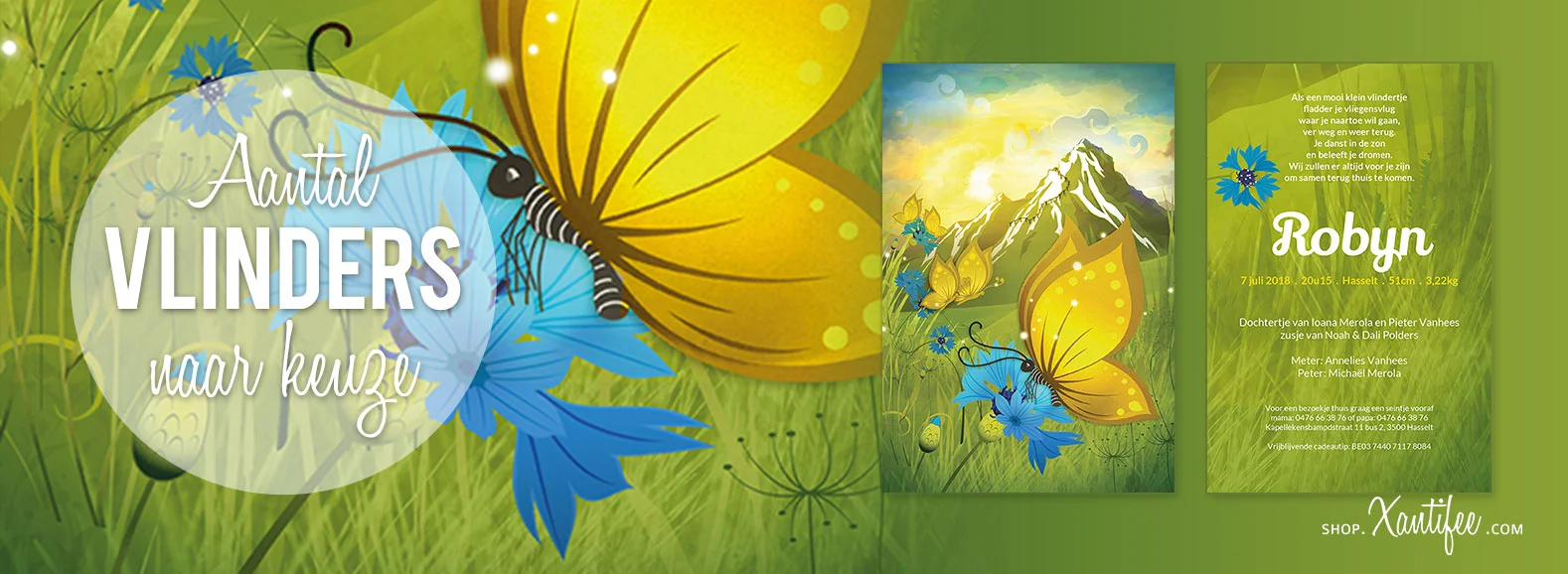 second-image-geboortekaartjes--by-Xantifee-geboorte-vlinder-bergen-natuur-leven-bloemen-zomer-lente-korenbloem-blauw-wintersport-skieën-snowboarden.jpg