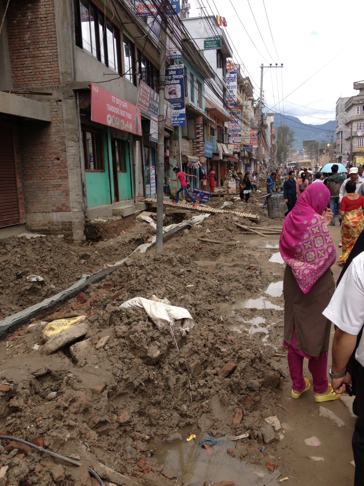 Torn up streets and sidewalks throughout Kathmandu