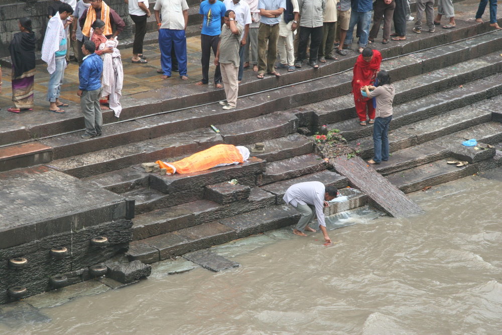 Cremation preparation site adjacent to ghat