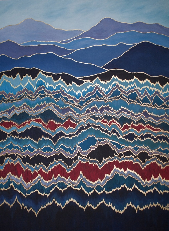 MOUNTAIN PULSE 2 acrylic & metal leaf on canvas Size: 36" x 48"