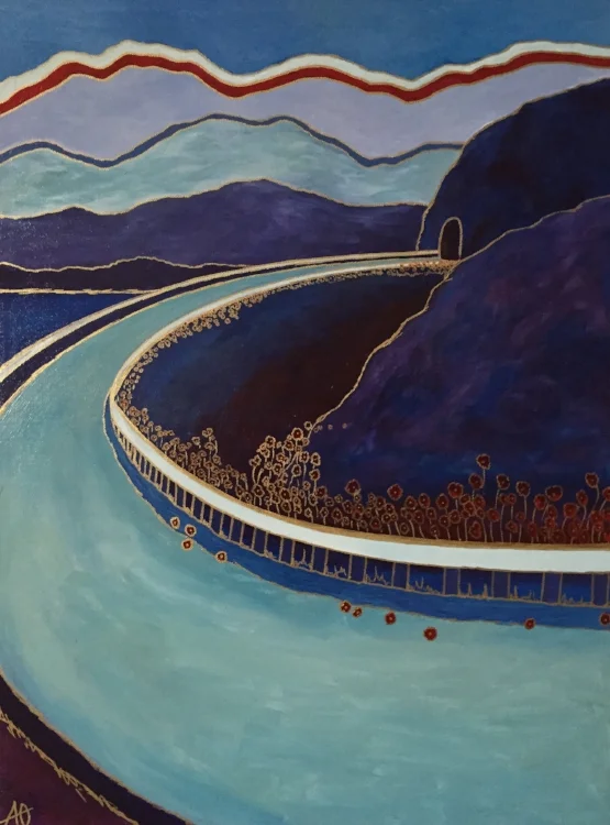 HWY 14 WEST 2 acrylic & metal leaf on canvas Size: 18" x 24"