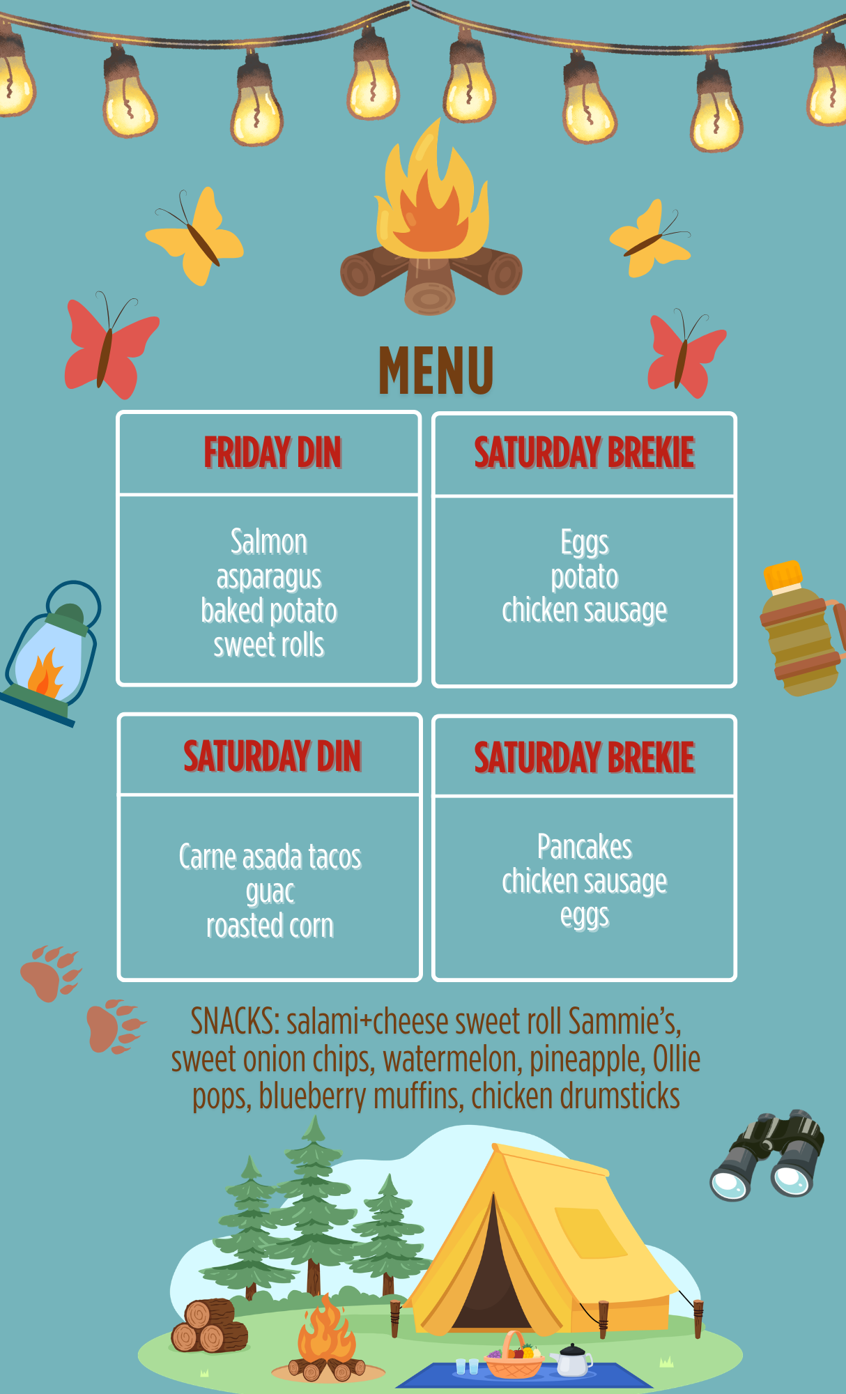 Menú Campamento de Verano Ilustrado Azul Amarillo.png