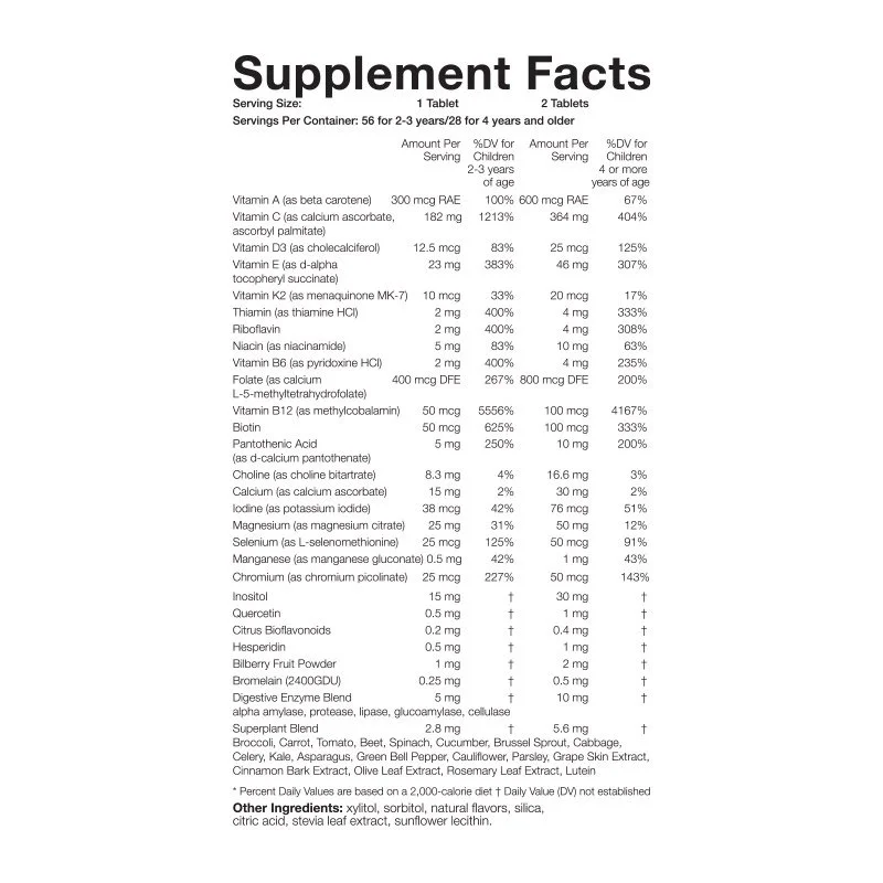Nutrifii Kids Chewable Multivitamin Supplement Facts