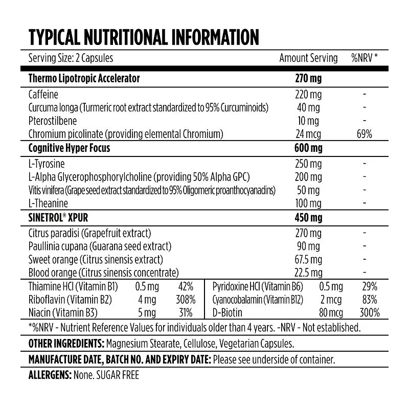 Hiro ThermoMX Nutritional Information