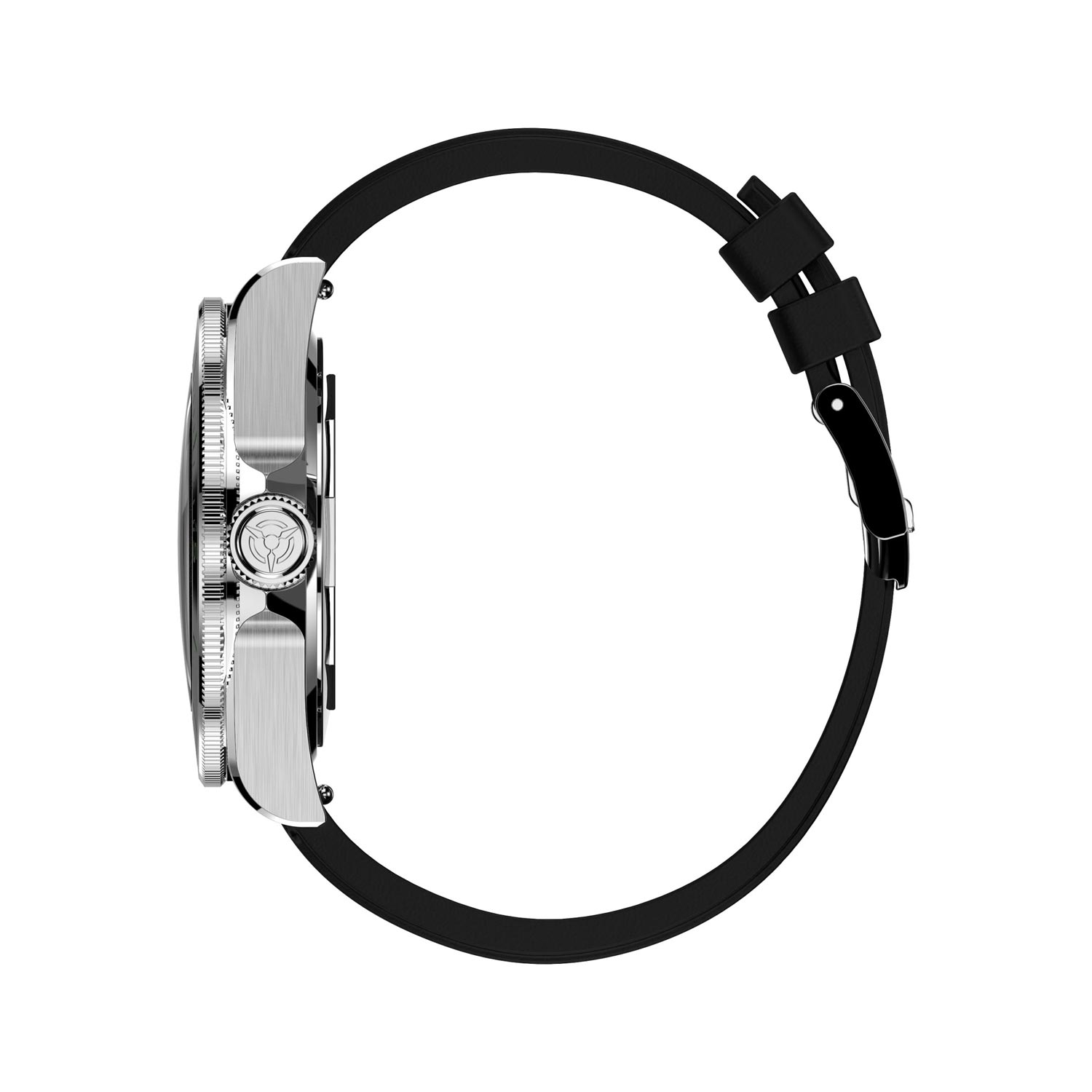 Time Locker dive watch Kermadec with black dial | rubber strap | case view