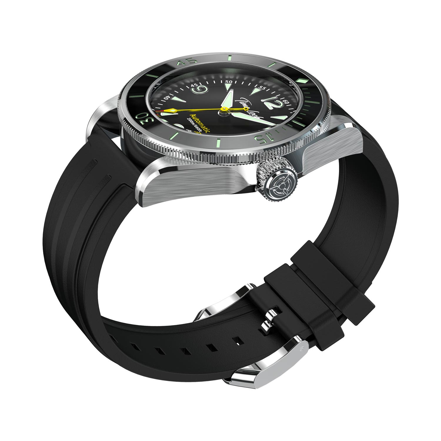Time Locker dive watch Kermadec with black dial | rubber strap | side view