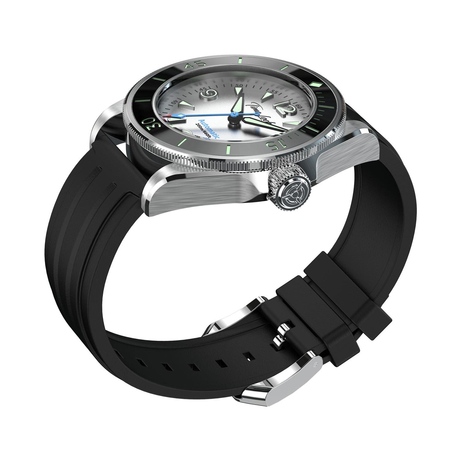 Time Locker dive watch Kermadec with white dial | rubber strap | side view