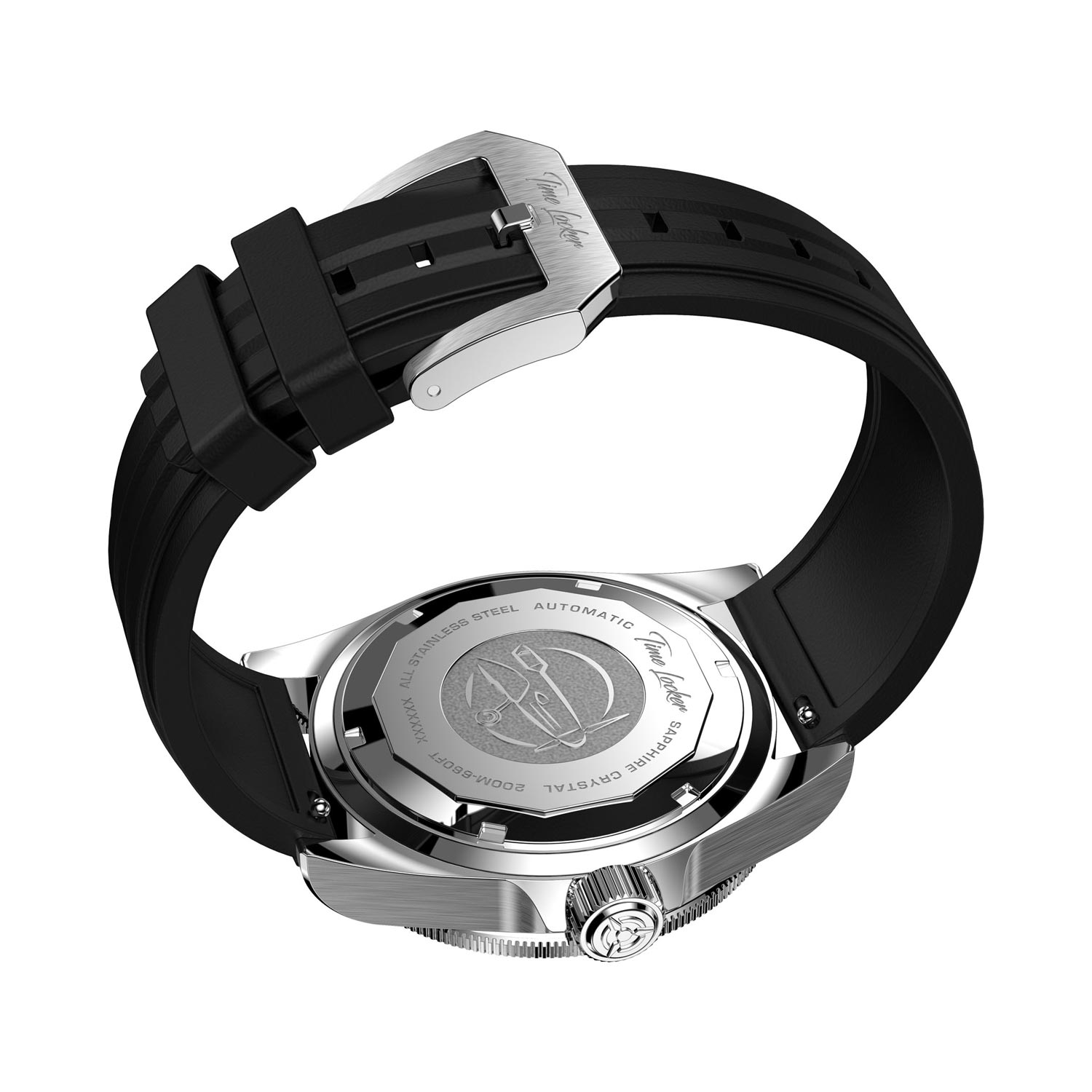 Time Locker dive watch Kouriles with black dial | rubber strap | case view