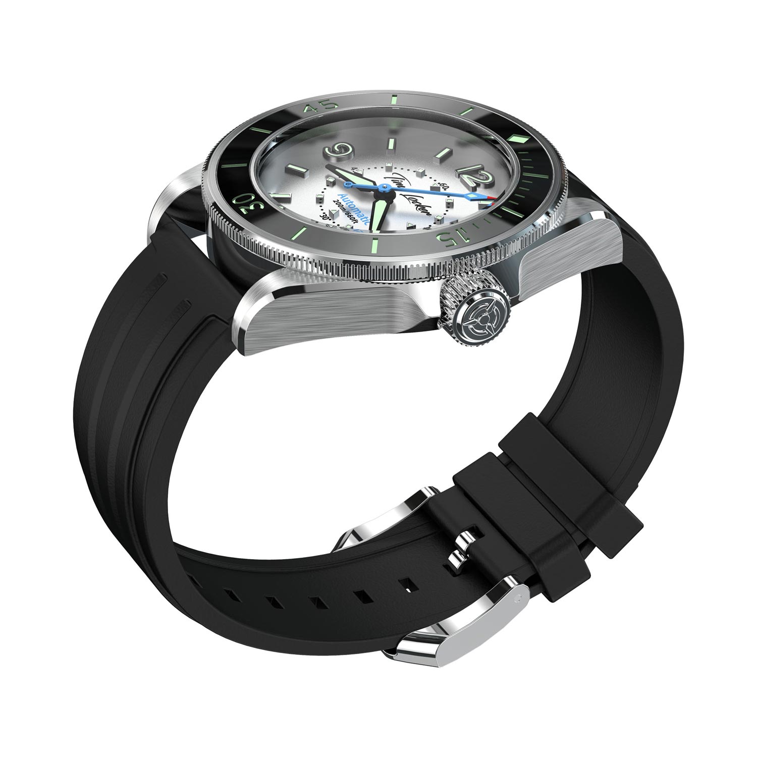Time Locker dive watch Kouriles with white dial | rubber strap | side view