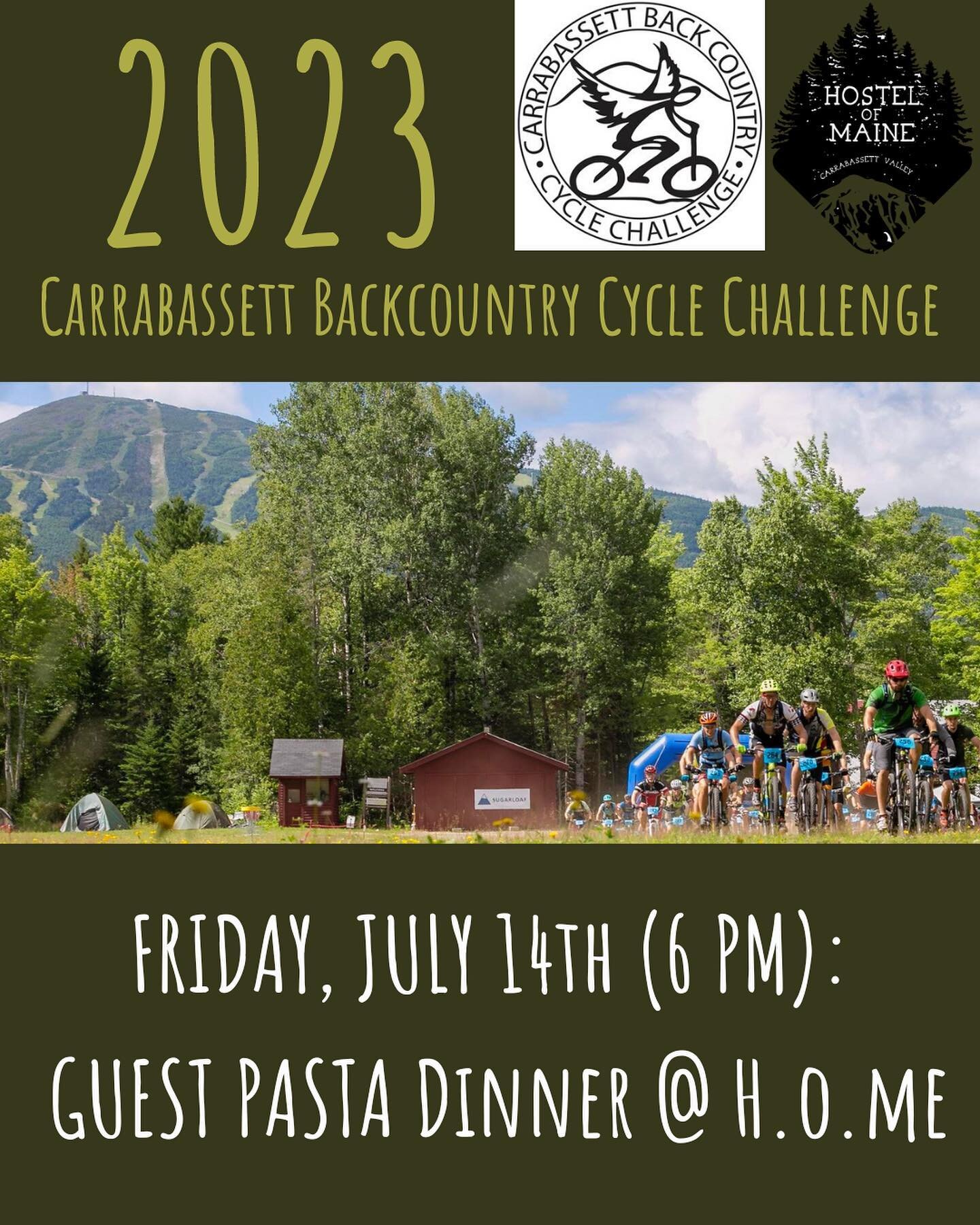 🚨Race Announcement🚨

Are you racing the Carrabassett Backcountry Cycle Challenge on July 15th? Pedal on over to the Hostel of Maine for all of your racing and accommodation needs. Not only are we located in the center of the racing circuit, but we 