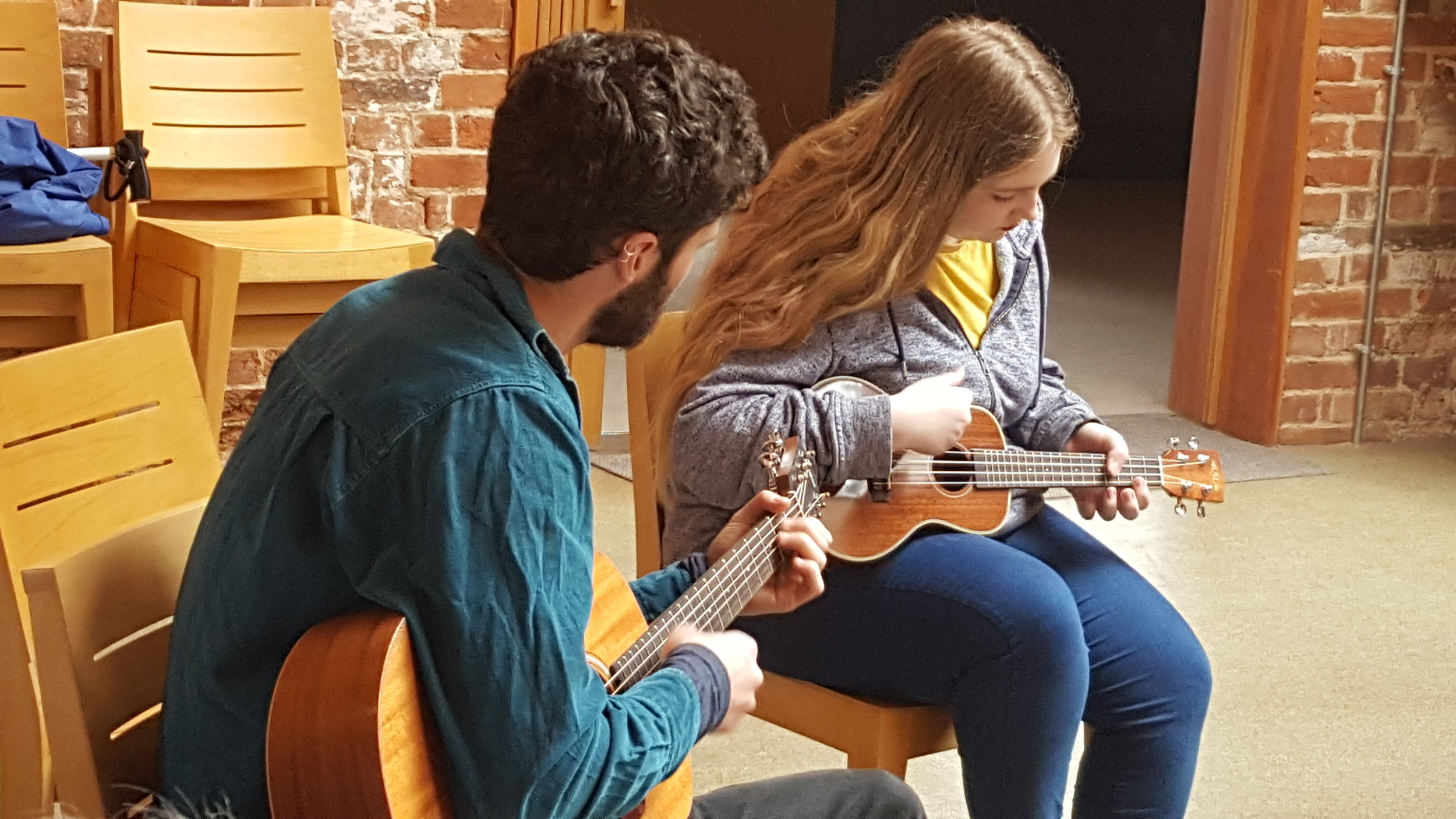 Saffy engaging with others through the 'Participate' music workshop at Snape Maltings.