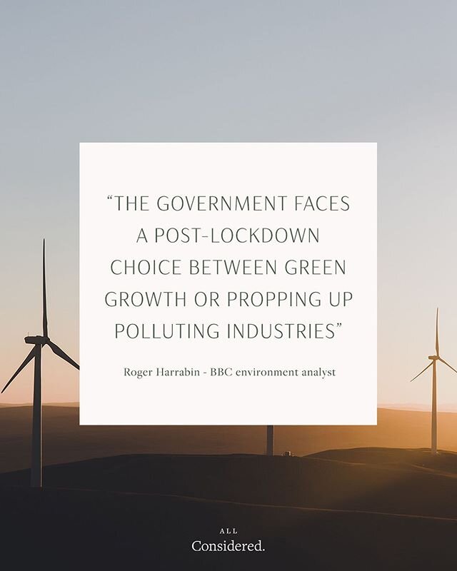 A GREEN RECOVERY FROM COVID-19⁣
We are at a crossroads. To quote Roger Harrabin, &quot;The government faces a post-lockdown choice between green growth or propping up polluting industries.&quot; This crisis has shined a stark spotlight on inequalitie