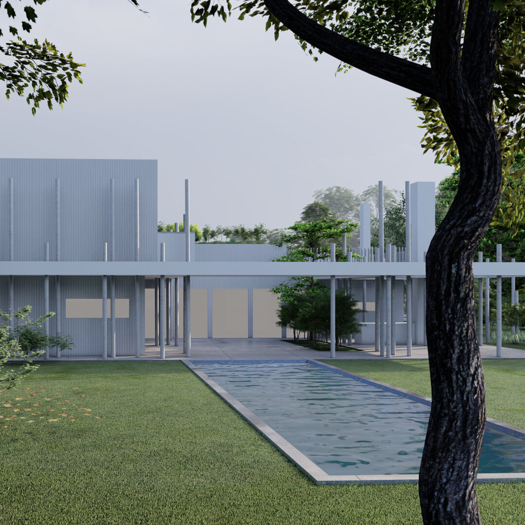 Villa for a familly of 5. The building is a 50/50 live-enjoy area mixing indoor and outdoor activities surrounded and open to nature. Large pergolas and overhang roof provide shading, protective and use for outdoor living and sports.
Design by Vincen