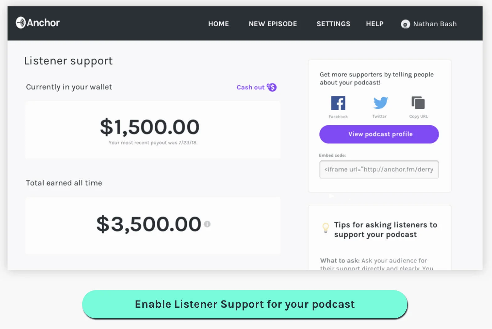 Anchor.fm offers built-in listener support options (see below.)