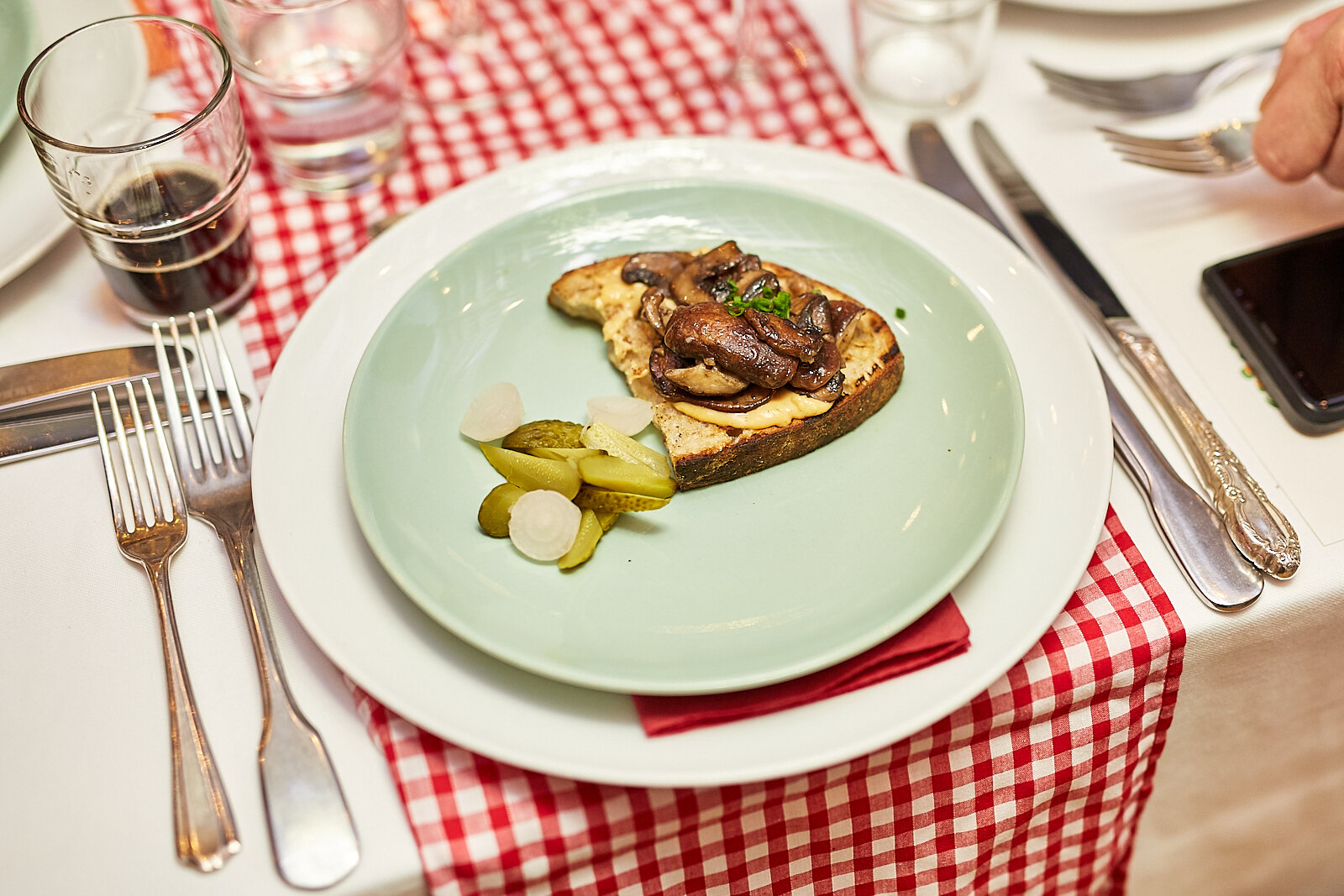 Obatzda and mushroom crostini