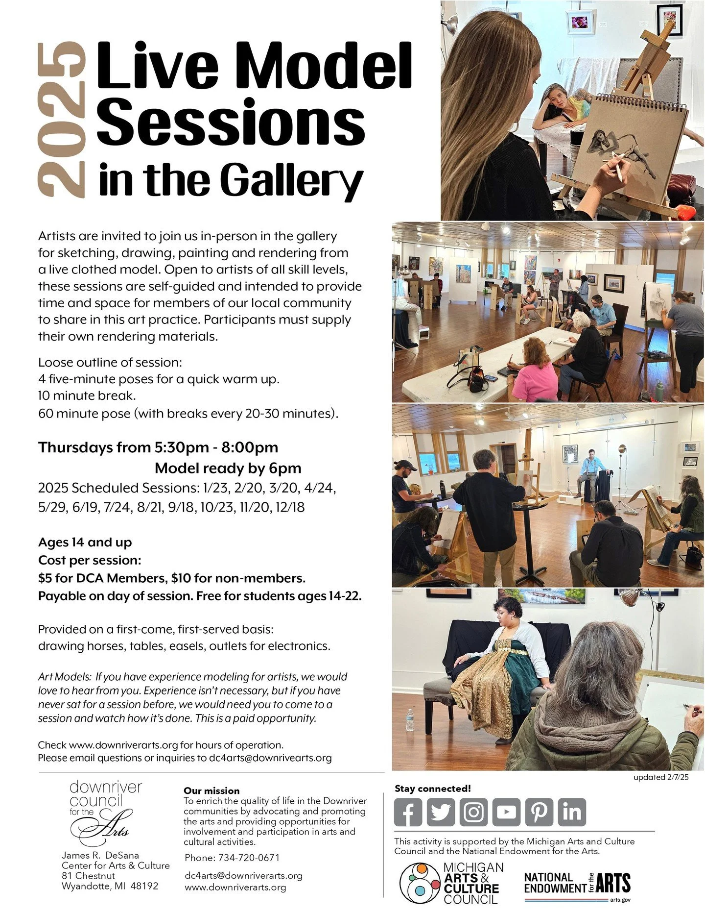 🖌️ Draw from Life at the DCA!
Join us for our monthly live model sessions in the Main Gallery! Artists of all skill levels are welcome to sketch, draw, or paint from a clothed model in a relaxed, self-guided setting. Bring your own materials and enj