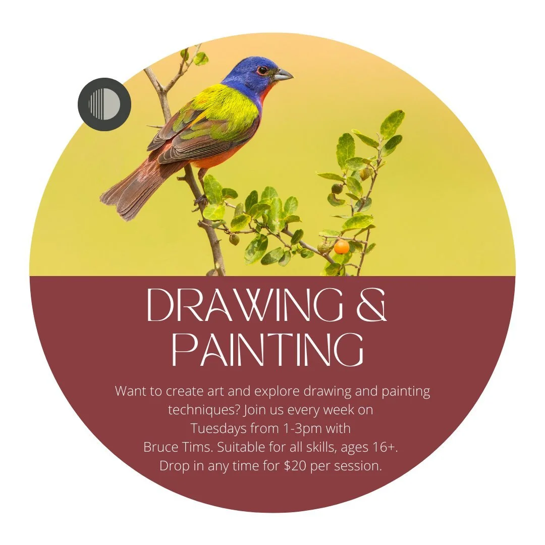 Join the creative fun in Painting &amp; Drawing! 🎨 All skill levels welcome. Ages 16+. Tuesdays from 1:00 p.m. &ndash; 3:00 p.m. 
Led by Bruce Tims, these sessions feature personal coaching, cool demonstrations, and group vibes. Dive into acrylic an