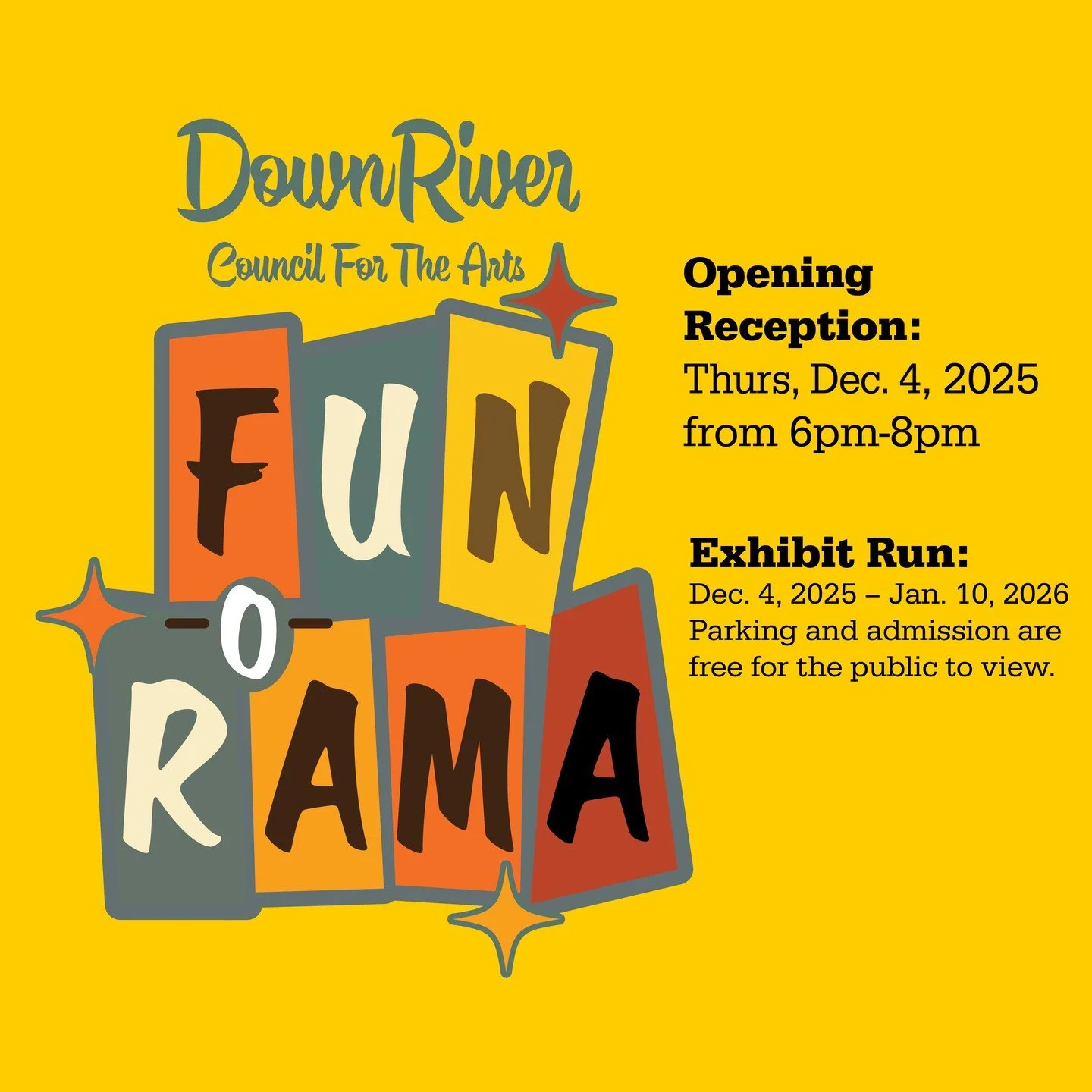 Call for art deadline: Tuesday, December 2, 2025 by 8pm

Step into a world of imagination, joy, and extravagance with Fun-O-Rama! Inspired by the playful spirit of the 1920s when the term &ldquo;-orama&rdquo; first gained popularity, this exhibit inv