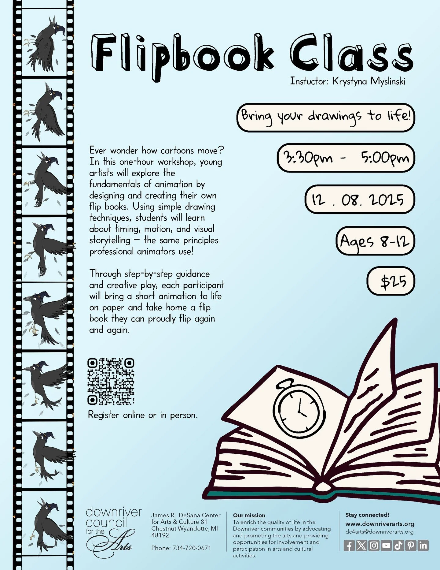 📚✨ Flipbook Animation Workshop &ndash; Let Their Creativity MOVE! ✨🎬
Ever wonder how cartoons come to life? Kids ages 8&ndash;12 can explore classic animation techniques by creating their very own flipbook! With step-by-step guidance, they&rsquo;ll