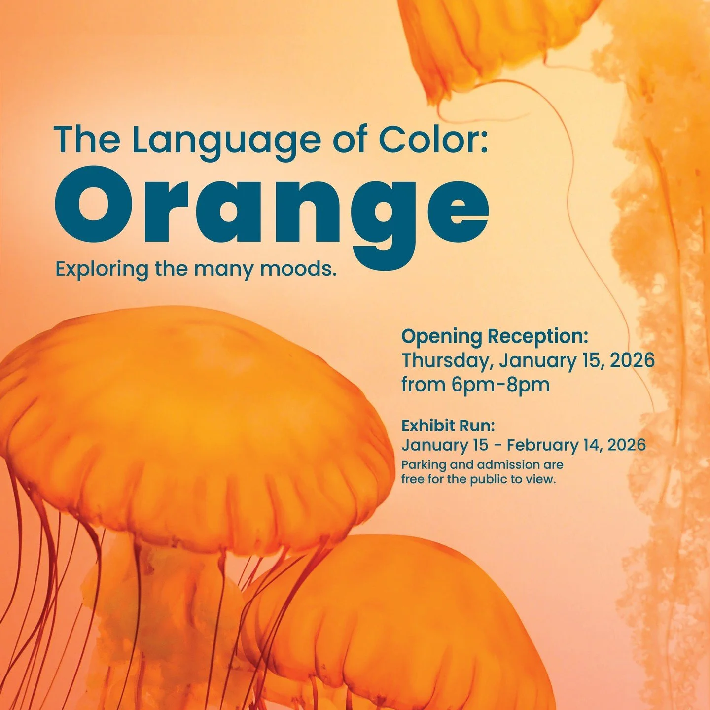 The Language of Color: Orange
Call for art deadline: Tuesday, January 13, 2026 by 8pm

Orange is the color of firelight and fruit, of warning signs and warm sunsets&mdash;an electric pulse between joy and urgency. This exhibit invites artists of all 