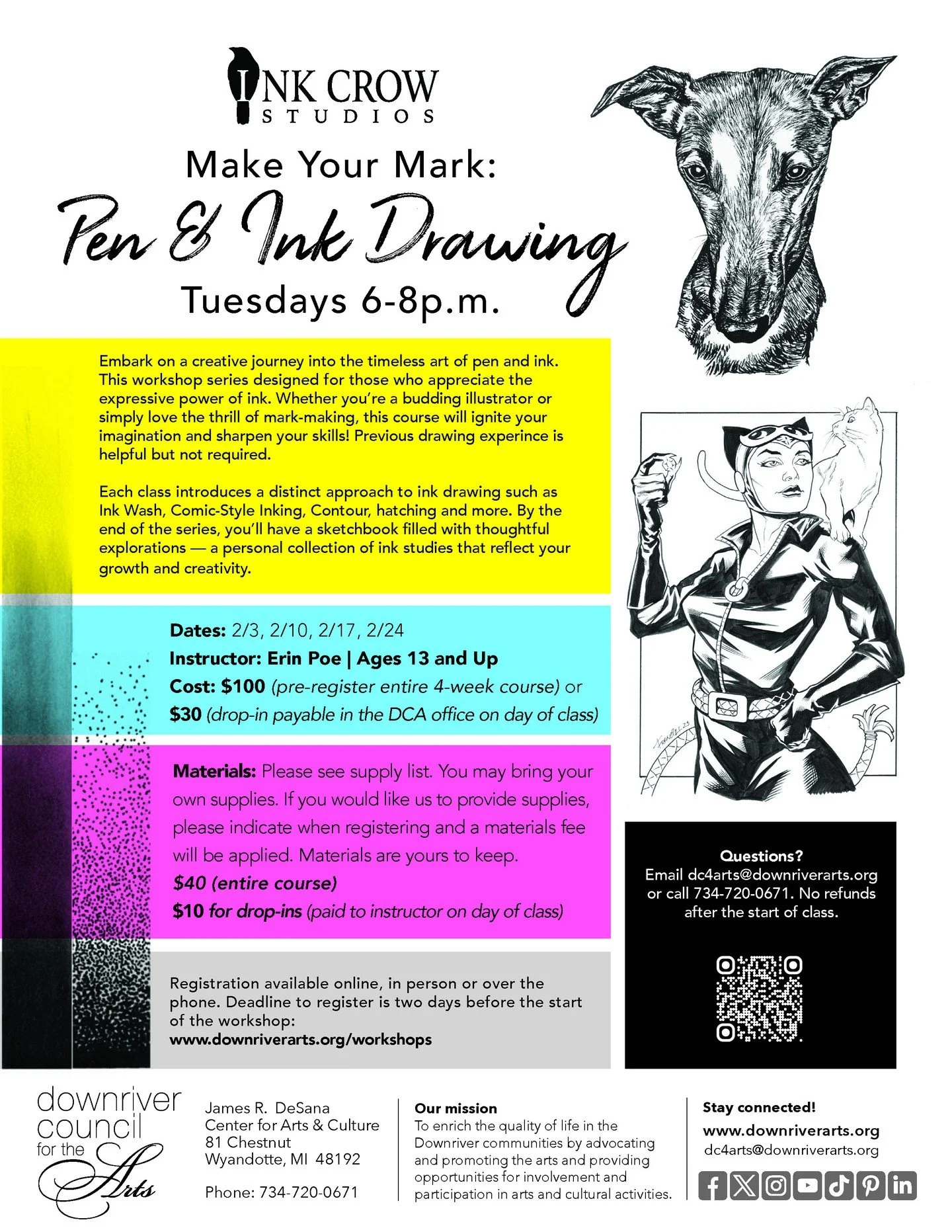 Love drawing? Curious about ink? This class is for you. Our 4-week Pen &amp; Ink Drawing series dives into classic and contemporary inking techniques, one approach per class. You&rsquo;ll build confidence, sharpen your line work, and leave with a ske