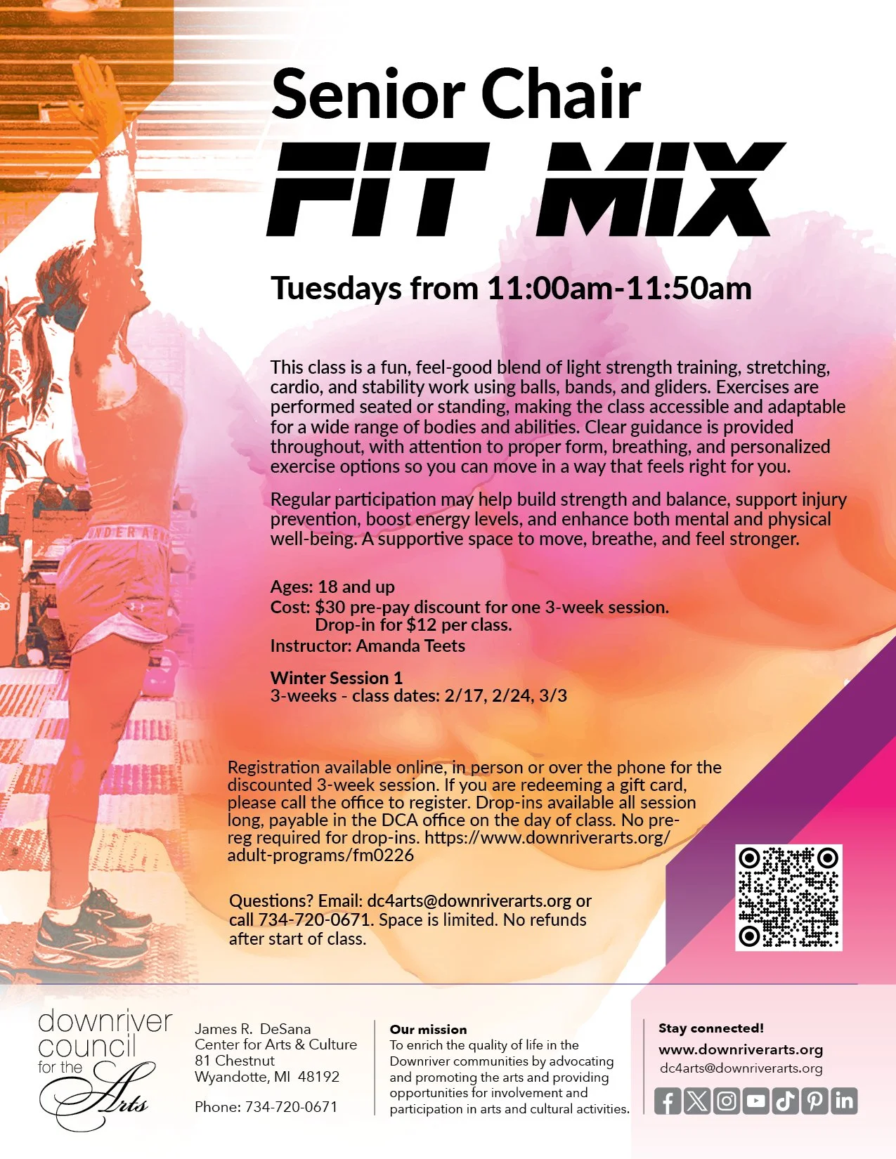 New class starting TODAY at 11am! This class is a fun, feel-good blend of light strength training, stretching, cardio, and stability work using balls, bands, and gliders. Exercises are performed seated or standing, making the class accessible and ada