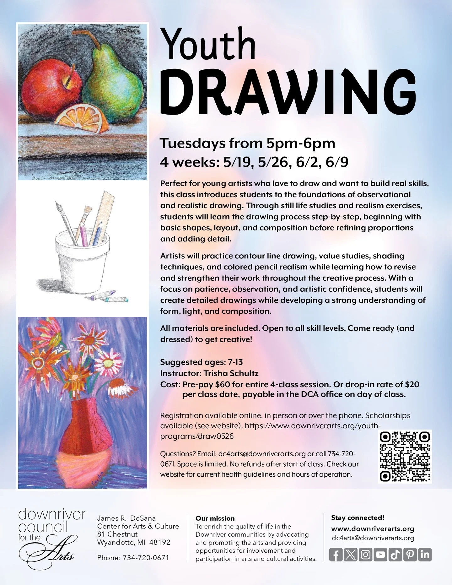 🎨✏️ Young artists, grab your pencils!
Our Youth Drawing Class helps students learn how to draw what they really see. From still life studies to colored pencil realism, kids will explore shading, contour lines, composition, and realistic drawing tech